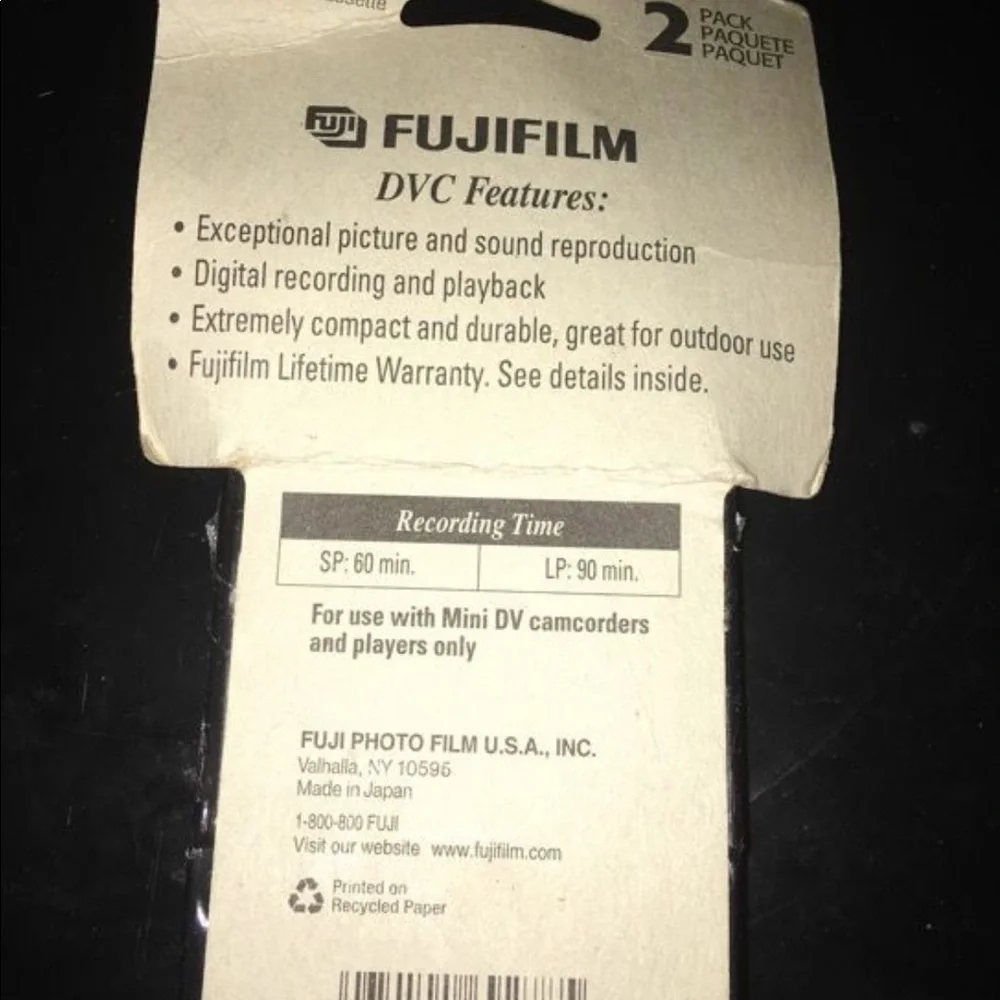Fujifilm DVC 60 SP 90 LP Mini Video Cassette 2 pack
